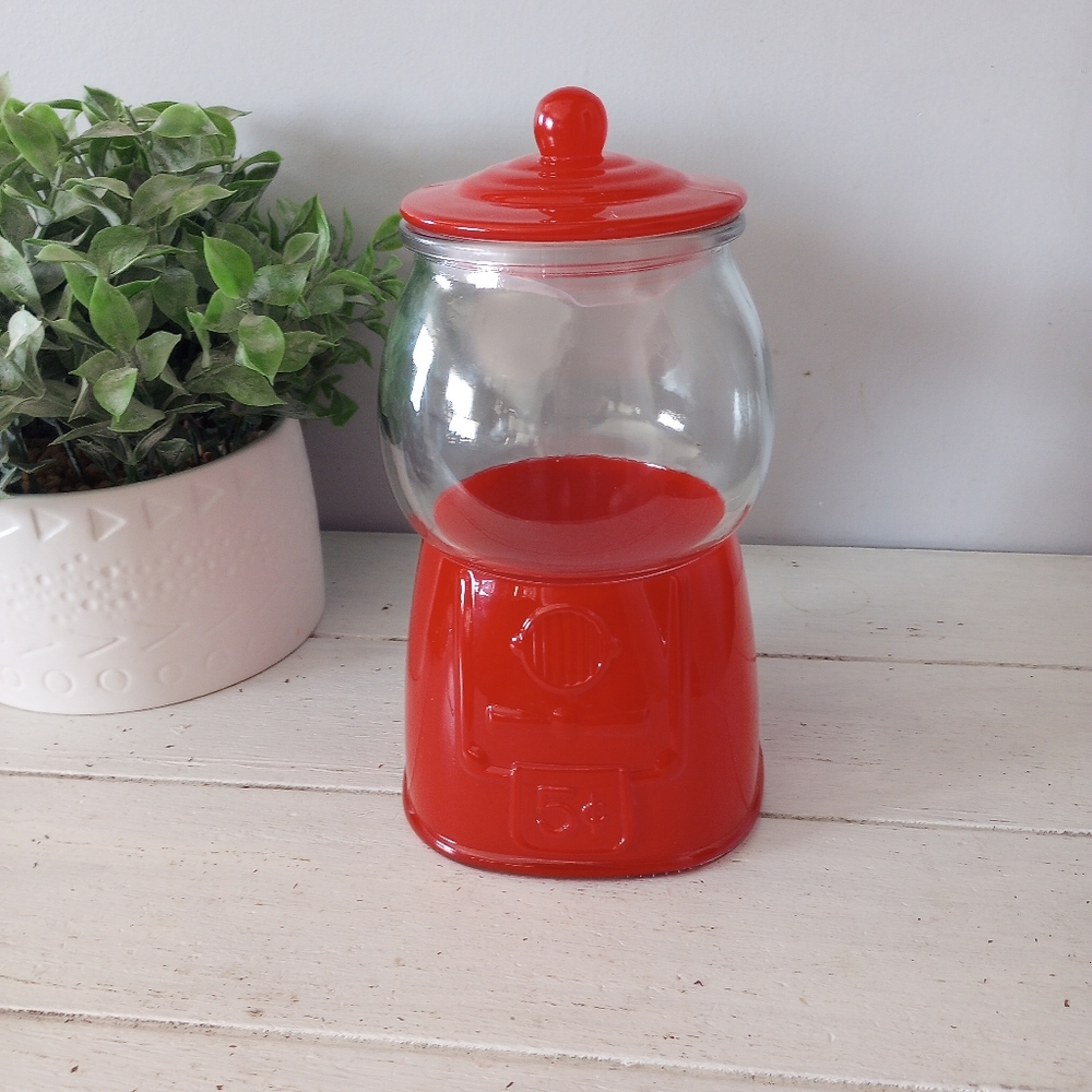 Glass Gumball Machine Kitschy Red Candy Jar Valentine's Day Gift  Holiday Decor